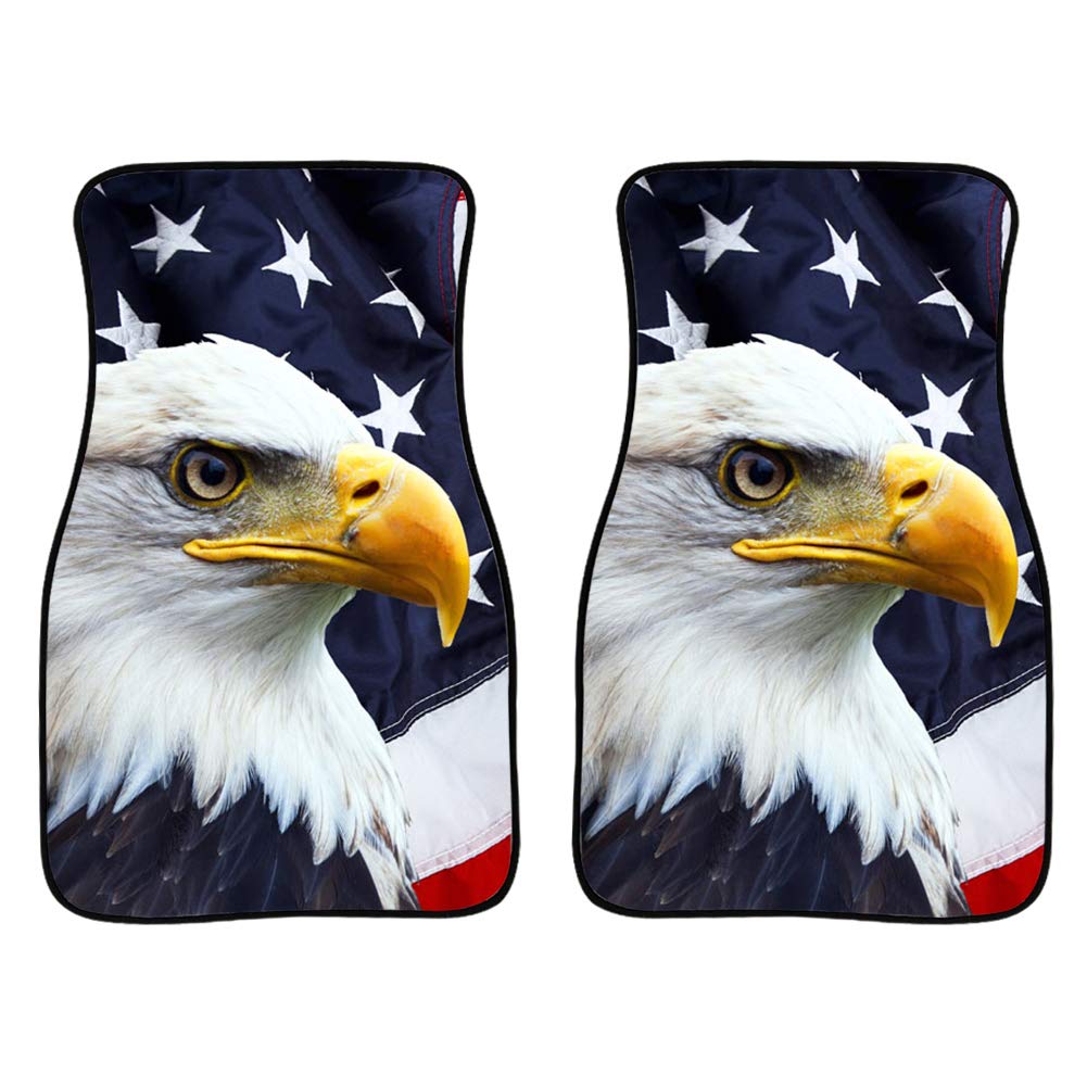 Auto-Fußmatten mit amerikanischer Flagge, Adler, 2-teilig, Allwetter-Gummiunterseite, rutschfest, schmutzabweisend, universell, Automobil-Teppiche von Amzbeauty