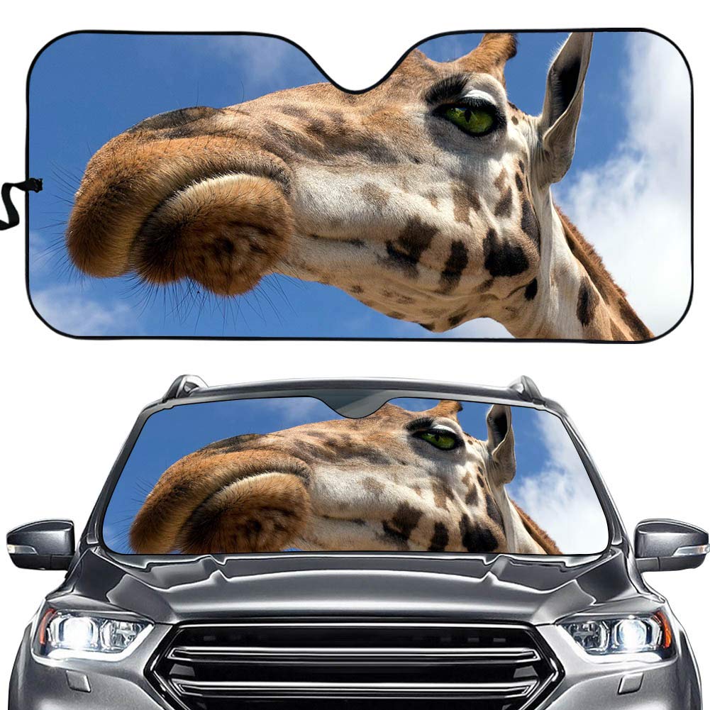 Giraffe Auto Frontscheibe Sonnenschutz – lustiger Tierdruck benutzerdefinierte – blockiert UV-Strahlen Sonnenblende – Akkordeon faltbarer Auto Sonnenschutz für Auto LKW SUV – hält Ihr Fahrzeug kühl von Amzbeauty
