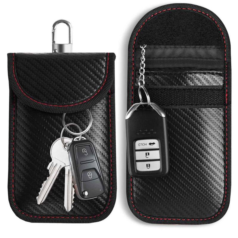 Amzpas Autoschlüssel Schutz Keyless Hülle , Kohlefaser Leder Faraday Bag RFID Blocker Autoschlüssel Hülle , Abschirmung Schlüsseltasche Schlüsseletui Schlüsselmäppchen Car Key Safe von Amzpas