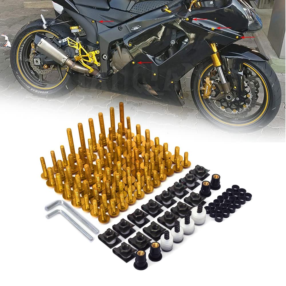 Aluminium-Universalschrauben-Set, für Motorrad-Verkleidung, Befestigungsschrauben, Mutter, Dirtbike, Bolzen-Set, passend für RM250, RMZ250, RMZ450, DRZ400, Gold von An Xin