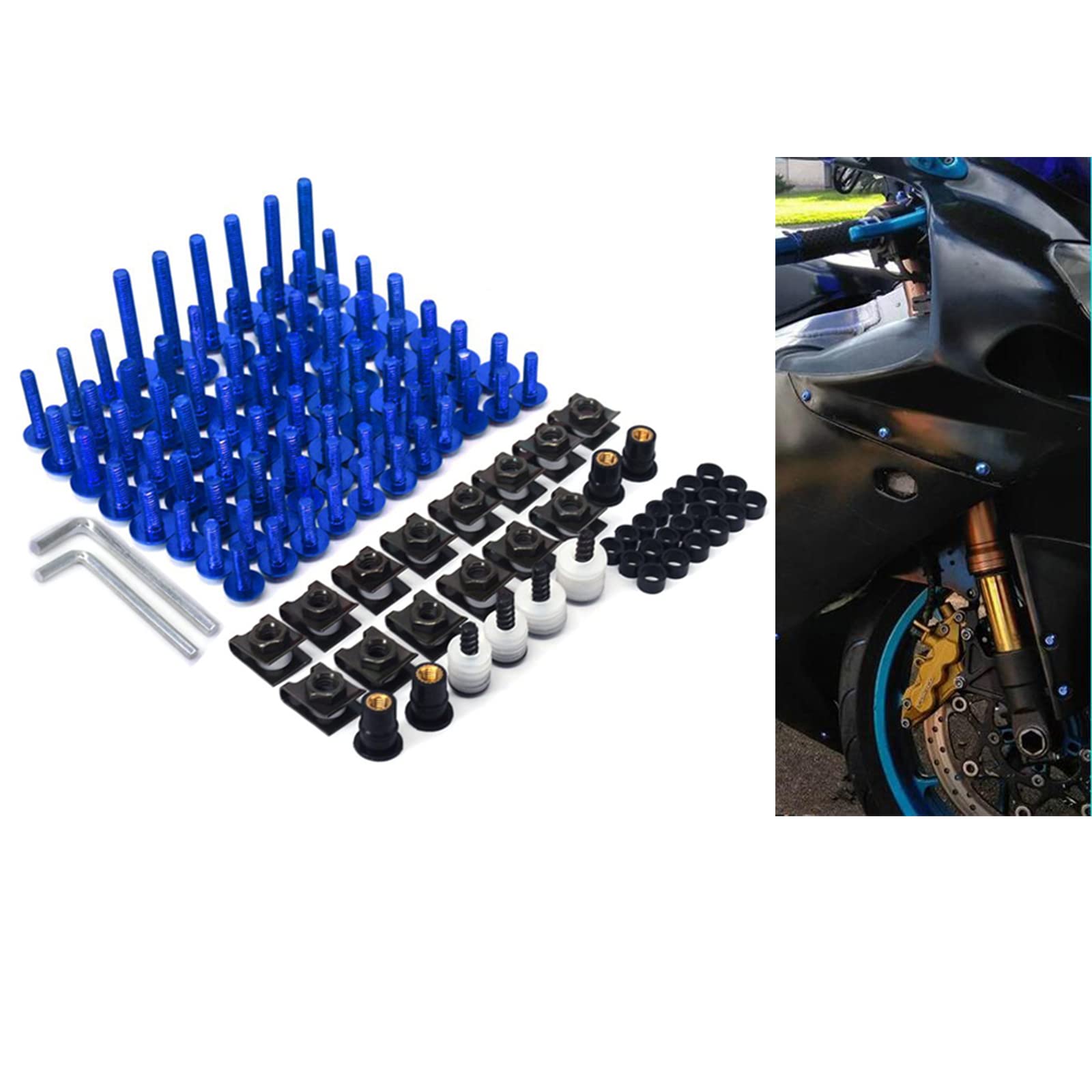 An Xin CNC Aluminium Universal Billet komplette Motorrad Scheibenverkleidungsschrauben Kit Befestigungsclip Karosserie Schrauben Mutter für YZ125 YZ250 YZ250F YZ450F WR250F WR450F (blau) von An Xin