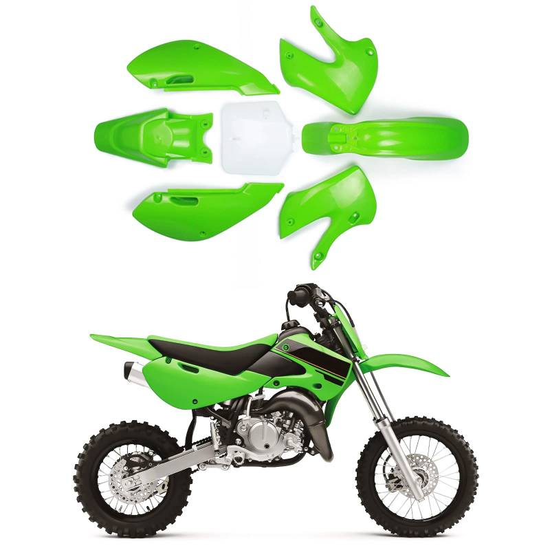 AnXin Motorrad ABS-Kunststoff Kotflügel Kit Karosserie Arbeitsverkleidung Kit für KLX110 2002–2013 KX-65 2000–2013 DRZ-110 2003–2005 Dirt Pit Bike (Grün und Weiß) von An Xin