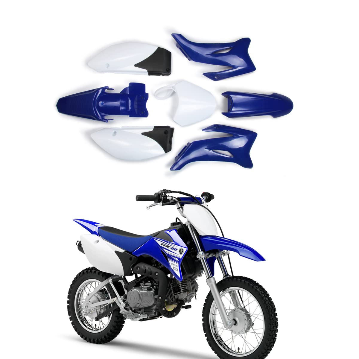 An Xin Motorrad ABS-Kunststoff Kotflügel Kit Karosserie Work Verkleidung Kit für TTR110 Dirt Pit Bike (blau und weiß) von An Xin