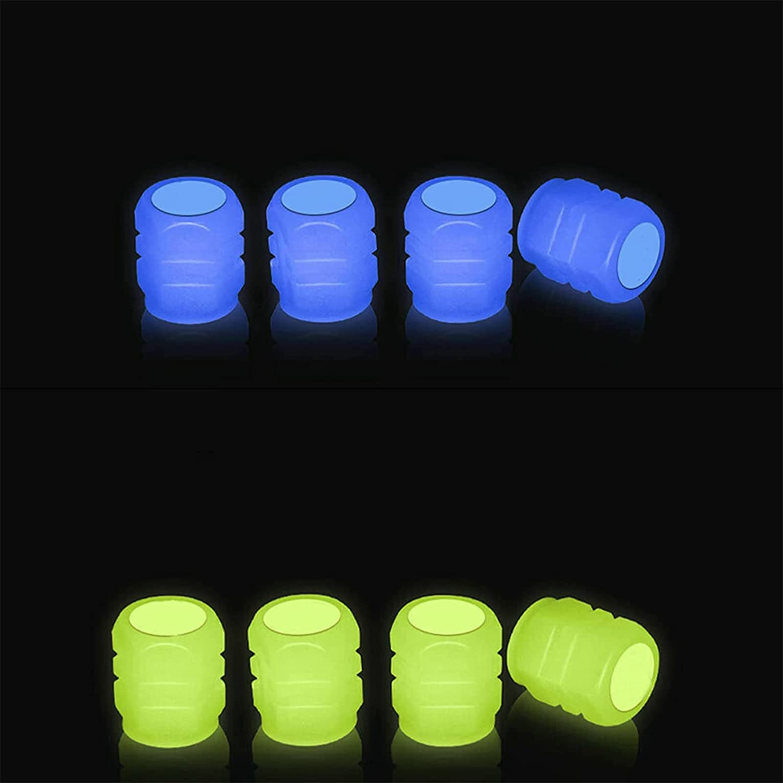 8 Stück Fluoreszierende Autoreifen Ventilkappen,Allgemeine Fluoreszierende Reifen Ventilkappen Fahrrad Auto Beschriftet Fashion Stem Cover für Auto,Motorräder,Fahrrad Glowing in Dark(Blau Gelb) von AnQuipet
