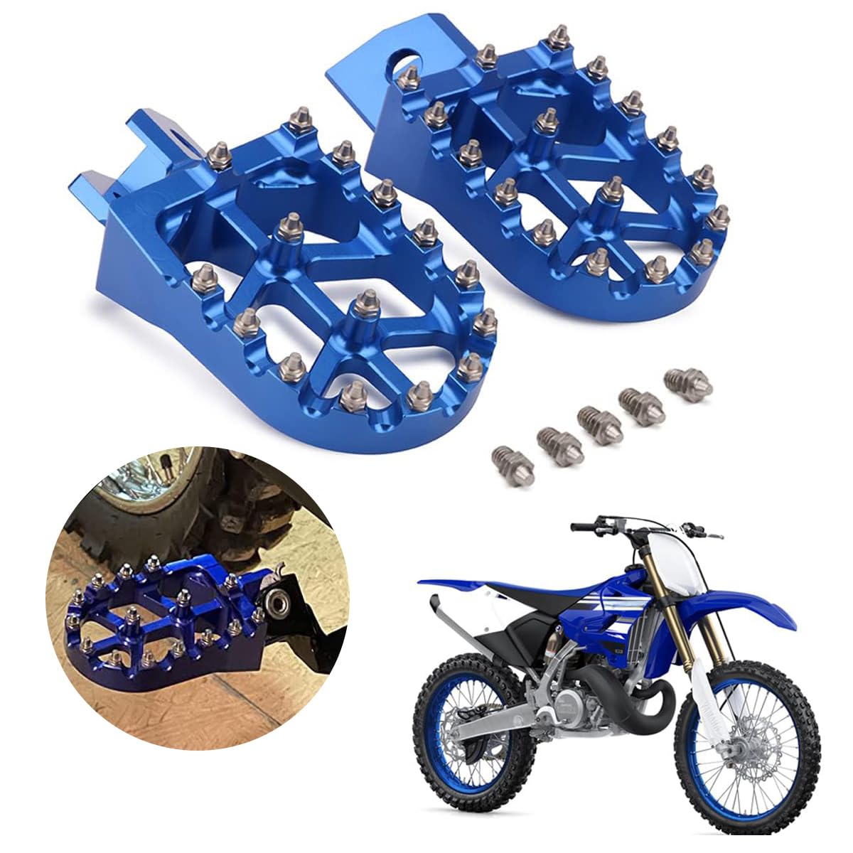 Dirt Bike Pegs Motorradzubehör Fußrasten CNC Aluminium Fußrasten passend für YZ125 YZ250 WR250 TTR125 TTR250 XT250 Pit Bike blau von AnXin