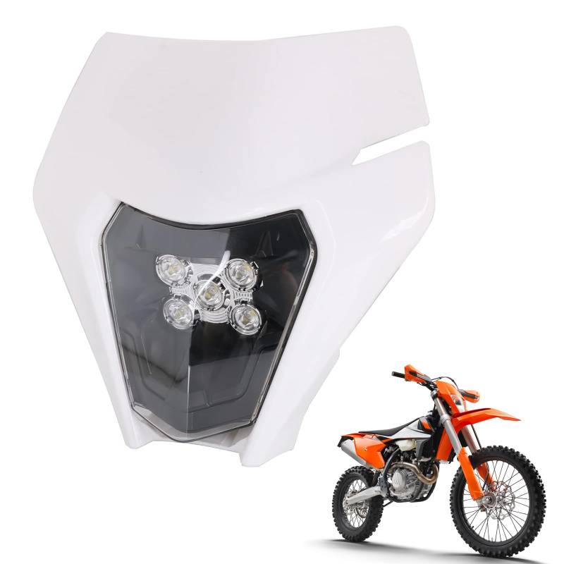 Motorrad-Scheinwerfer, Dirt-Bike-Scheinwerfer, Verkleidung, Licht, LED-Scheinwerfer, universell für K.T.M EXC250 SX250 SXF250 EXC450 SX350 SXF450 EXC525 640LC4 Motocross Enduro Supermoto – Weiß von AnXin
