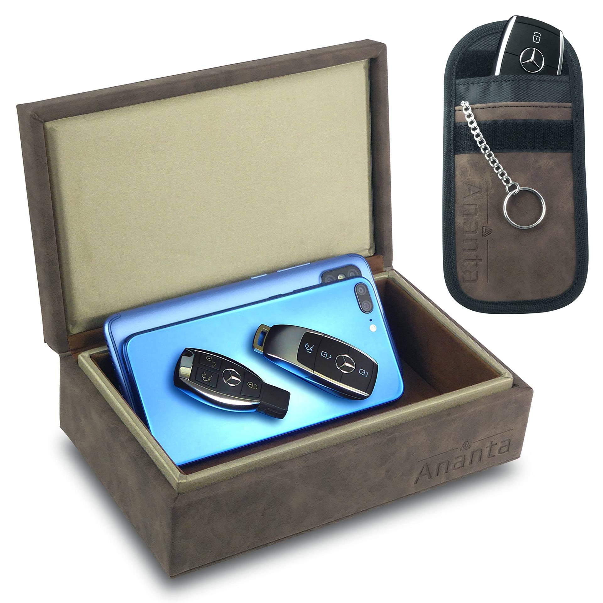Ananta Faraday Box für Autoschlüssel,Autoschlüssel Signal Blocker Box & Tasche Anti-Diebstahl-Sicherheit, am besten für RFID Schlüsselkasten & Signalblockierung von schlüssellosen Eingang,groß, braun von Ananta
