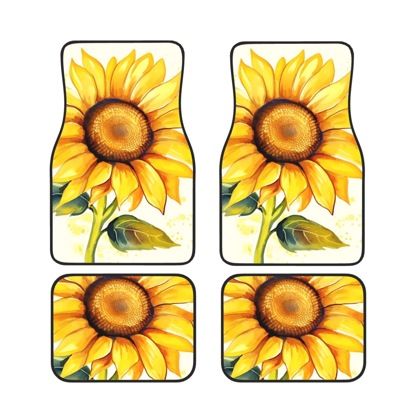 Auto-Fußmatten mit Aquarell-Sonnenblumen-Motiv, 4-teilig, universelle Auto-Fußmatten, Auto-Fußmatten-Set mit Aquarell-Sonnenblumen-Motiv, Gummi-Fußmatten für Autos, rutschfeste Auto-Fußpolster, Auto-T Auto-Fußmatten mit Aquarell-Sonnenblumen-Motiv, 4-teilig, universelle Auto-Fußmatten, Auto-Fußmatten-Set mit Aquarell-Sonnenblumen-Motiv, Gummi-Fußmatten für Autos, rutschfeste Auto-Fußpolster, Auto-T von Anceky