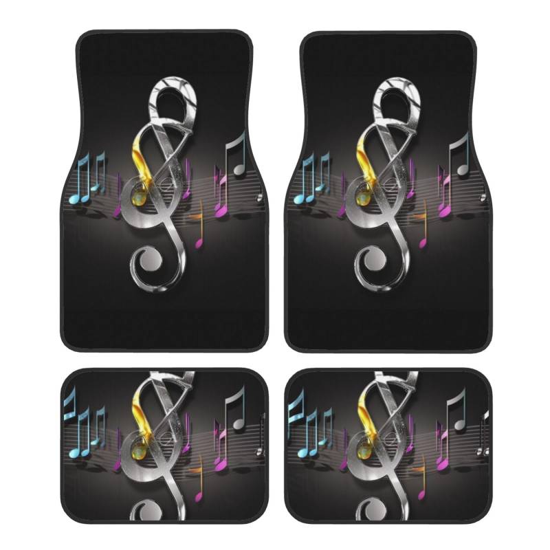 Auto-Fußmatten mit Musiksymbolen, 4-teilig, universelle Auto-Fußmatten, Automatten-Set mit Musiksymbolen, Gummifußmatten für Autos, rutschfeste Auto-Fußpolster, Auto-Teppich-Dekor, Fersenpolster für d von Anceky