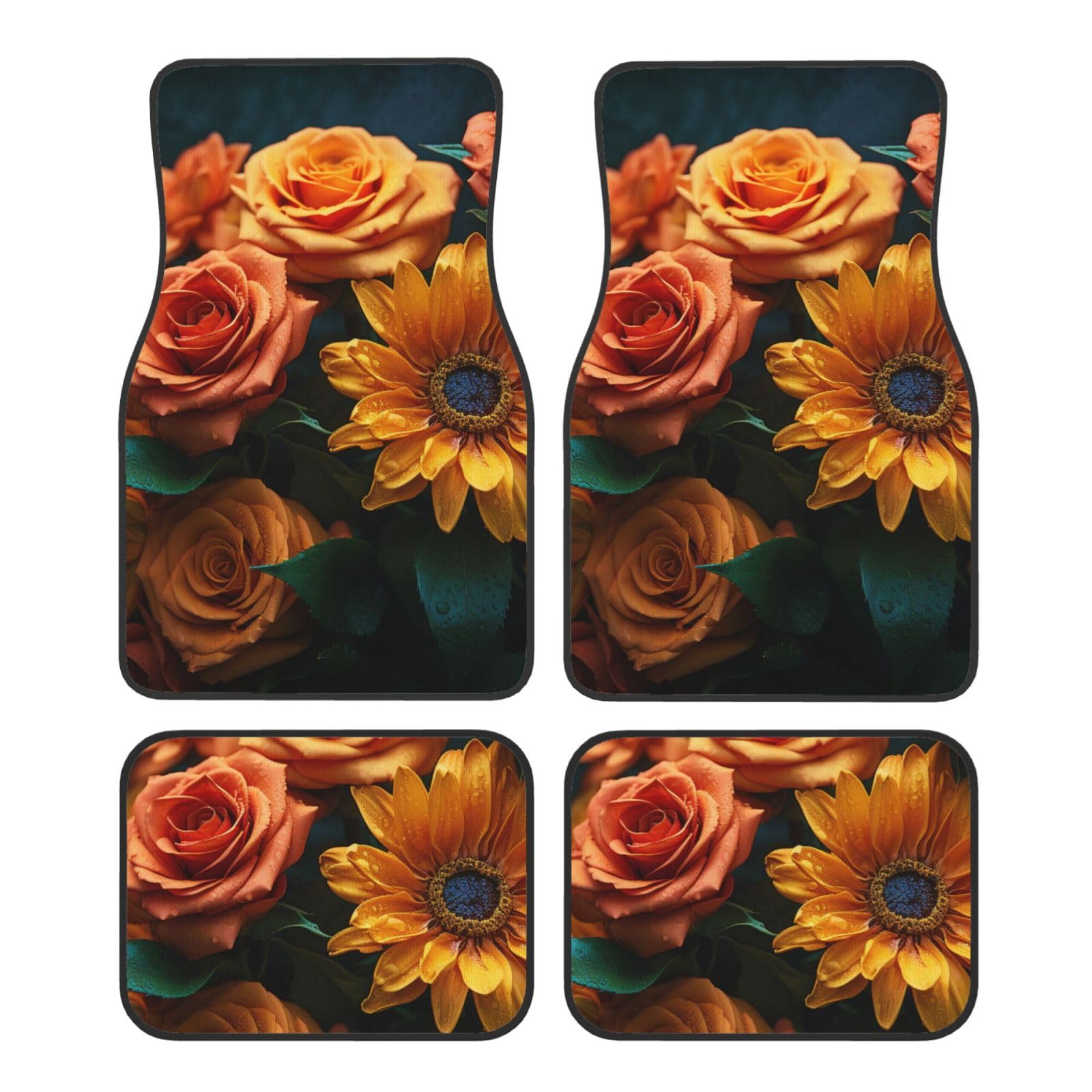 Auto-Fußmatten mit Sonnenblumen- und Rosenmotiv, 4-teilig, universelle Auto-Fußmatten, Automatten-Set mit Sonnenblumen- und Rosenmotiv, Gummifußmatten für Autos, rutschfeste Auto-Fußpolster, Auto-Tepp Auto-Fußmatten mit Sonnenblumen- und Rosenmotiv, 4-teilig, universelle Auto-Fußmatten, Automatten-Set mit Sonnenblumen- und Rosenmotiv, Gummifußmatten für Autos, rutschfeste Auto-Fußpolster, Auto-Tepp von Anceky