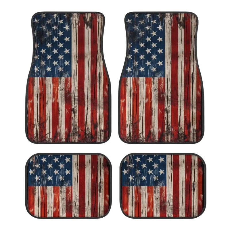 Auto-Fußmatten mit amerikanischer Flagge, waschbare Fußmatten mit 4 Teilen, strapazierfähigem Schutz, Autobodenteppiche mit amerikanischem Flaggenaufdruck für Männer und Frauen von Anceky