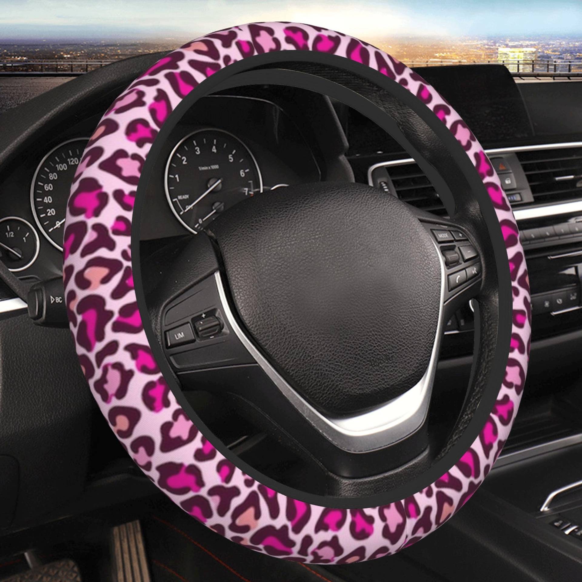 Auto-Lenkradbezug mit rosa Leoparden-Aufdruck für Damen und Herren, universelles 15-Zoll-Lenkrad-Zubehör für LKW, SUV SWC81 Auto-Lenkradbezug mit rosa Leoparden-Aufdruck für Damen und Herren, universelles 15-Zoll-Lenkrad-Zubehör für LKW, SUV SWC81 von Anceky