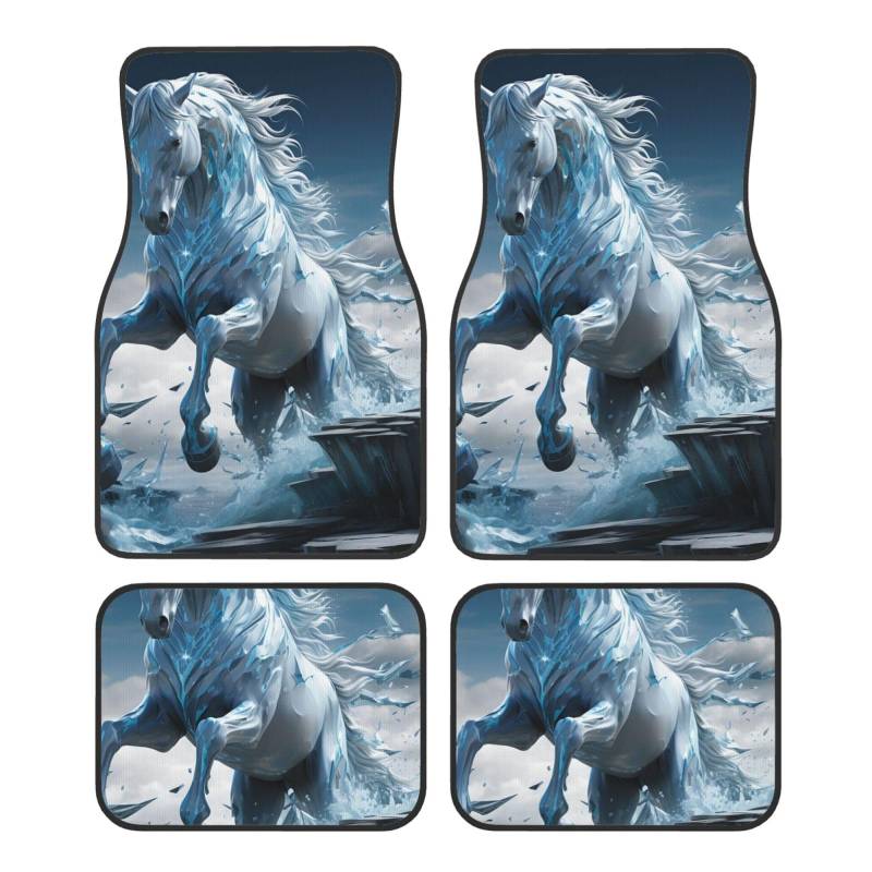 Blue Ice Horse Auto-Fußmatten, 4-teilig, universelle Auto-Fußmatten, Blue Ice Horse Automatten-Set, Gummi-Fußmatten für Autos, rutschfeste Auto-Fußpolster, Auto-Teppich-Dekor, Fersenpolster für die me von Anceky