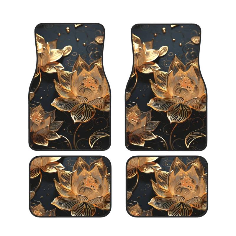 Boho Gold Lotusblumen Auto-Fußmatten 4-teilig Universal Auto-Fußmatten Boho Gold Lotusblumen Automatten-Set Gummifußmatten für Autos Rutschfestes Auto-Fußpolster Auto-Teppich-Dekor Fersenpolster für d von Anceky