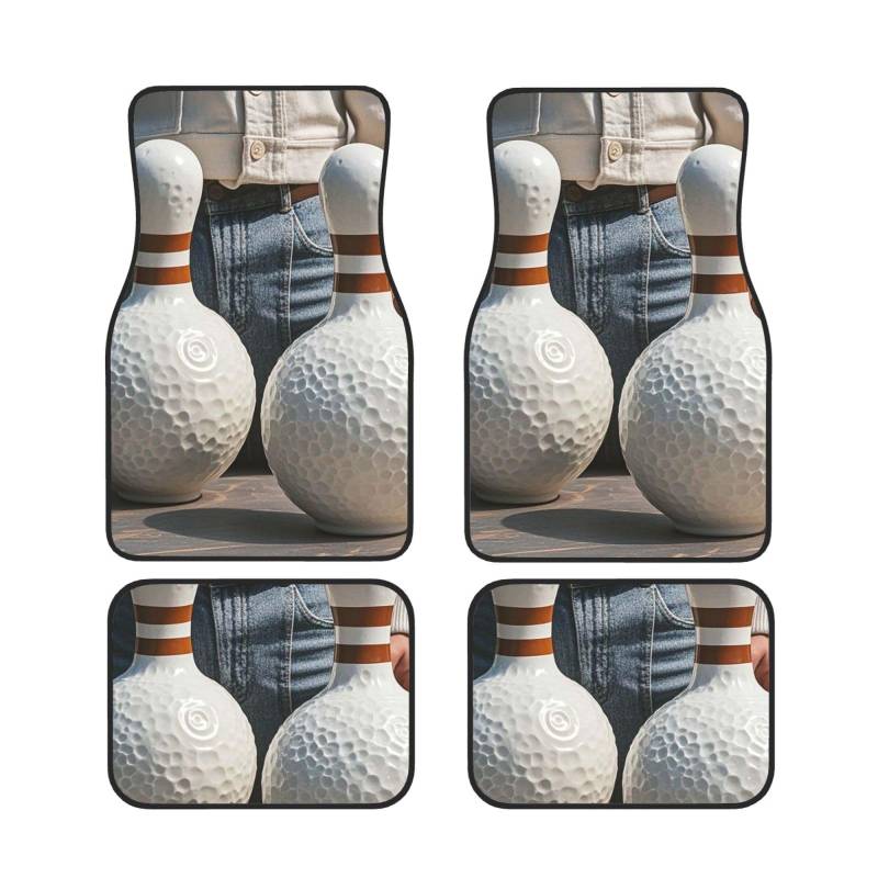 Bowlingkugeln Auto-Fußmatten, 4-teilig, universelle Auto-Fußmatten, Bowlingkugeln-Automatten-Set, Gummi-Fußmatten für Autos, rutschfeste Auto-Fußpolster, Auto-Teppich-Dekor, Fersenpolster für die meis von Anceky