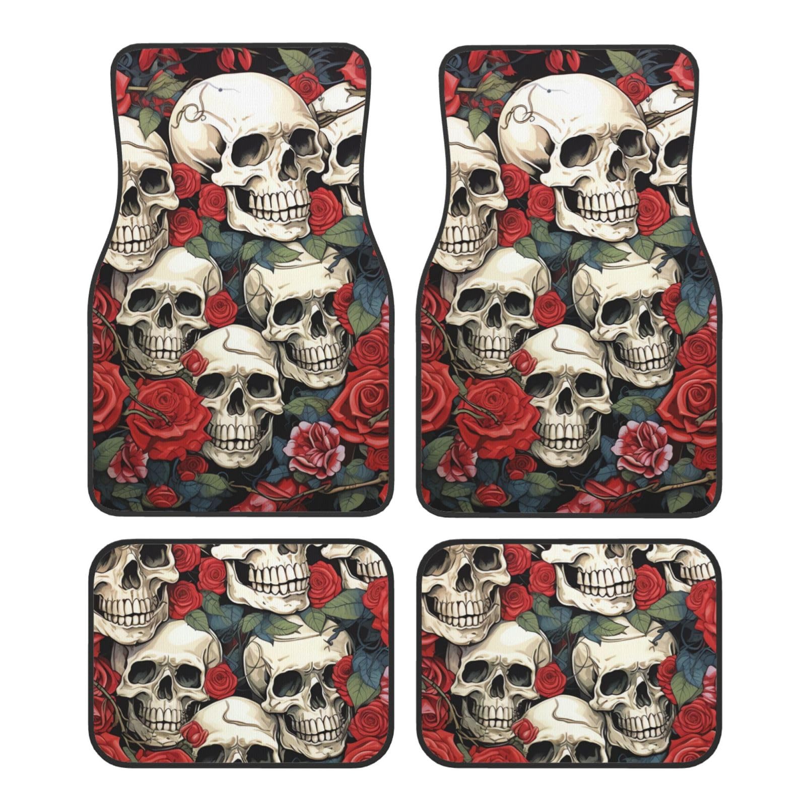 Coole Auto-Fußmatten mit Totenkopfkopf und Rosen, 4-teilig, universelle Auto-Fußmatten, Cooles Auto-Fußmatten-Set mit Totenkopfkopf und Rosen, Gummi-Fußmatten für Autos, rutschfeste Auto-Fußpolster, A Coole Auto-Fußmatten mit Totenkopfkopf und Rosen, 4-teilig, universelle Auto-Fußmatten, Cooles Auto-Fußmatten-Set mit Totenkopfkopf und Rosen, Gummi-Fußmatten für Autos, rutschfeste Auto-Fußpolster, A von Anceky