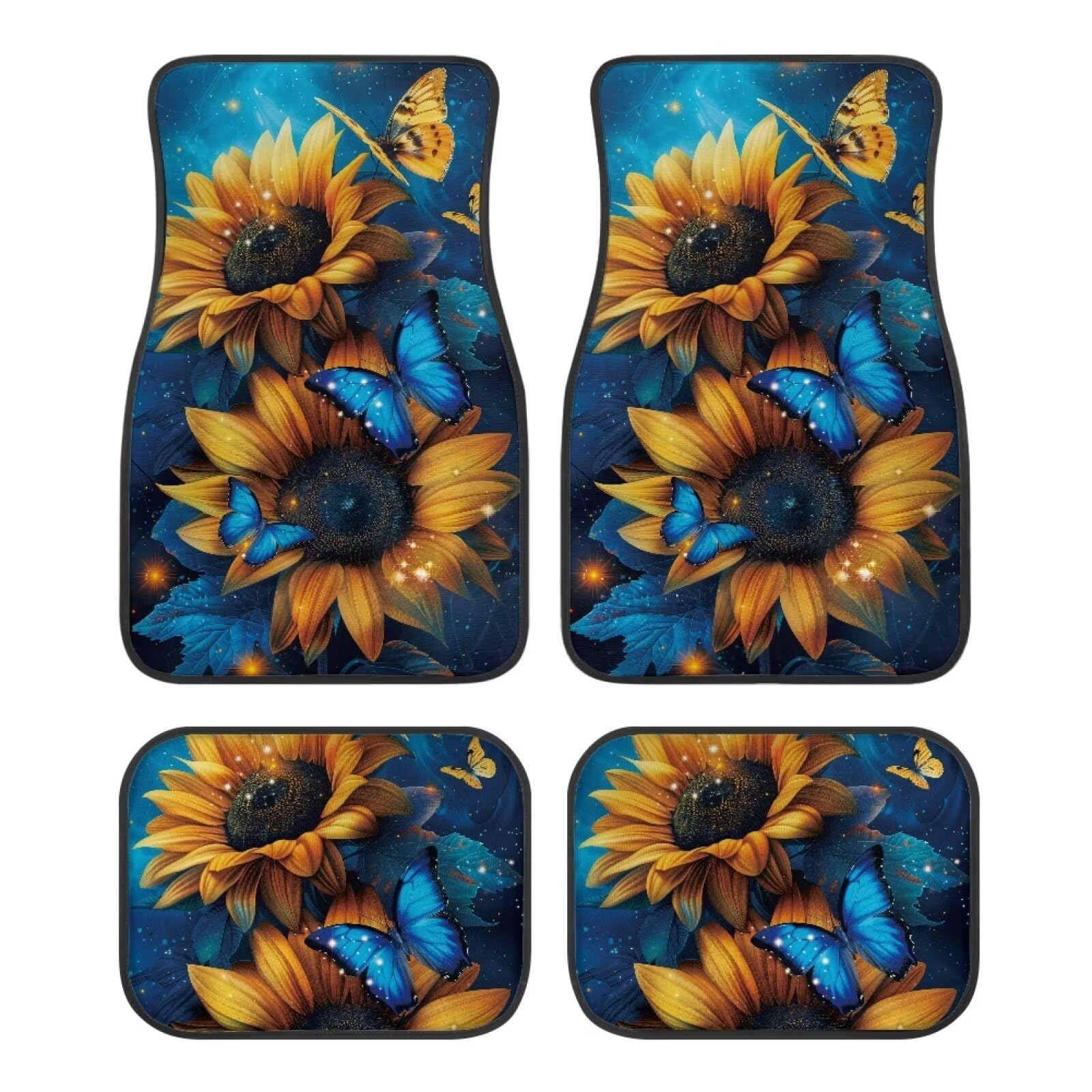 Fahrzeugteppiche mit Sonnenblumen- und Schmetterlings-Print, vorne und hinten, Sonnenblumen- und Schmetterlings-Autofußmatte, vorne und hinten, Autofußmatten, modische dekorative Autobodenteppiche, un Fahrzeugteppiche mit Sonnenblumen- und Schmetterlings-Print, vorne und hinten, Sonnenblumen- und Schmetterlings-Autofußmatte, vorne und hinten, Autofußmatten, modische dekorative Autobodenteppiche, un von Anceky