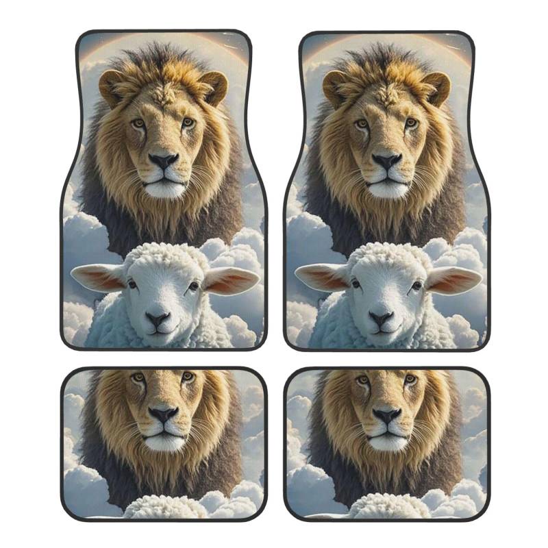 Lamb With A Lion Clouds1 Auto-Fußmatten, 4-teilig, universelle Auto-Fußmatten, Lamb with A Lion Clouds1 Autoteppich-Set, Gummifußmatten für Autos, rutschfeste Auto-Fußpolster, Auto-Teppich-Dekor, Fers von Anceky