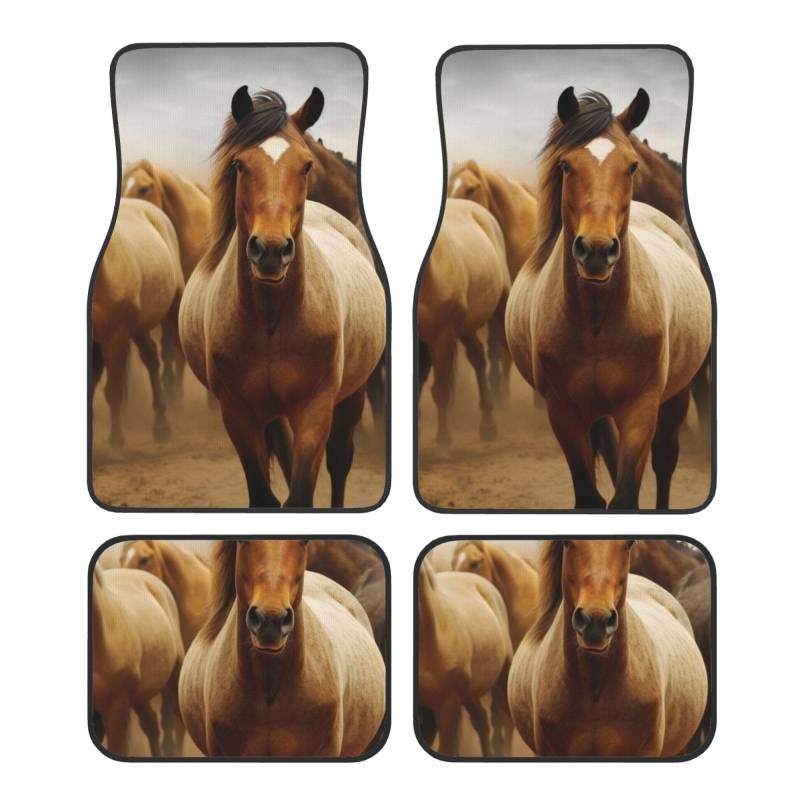 Many Horses Auto-Fußmatten, 4-teilig, universelle Auto-Fußmatten, Many Horses Automatten-Set, Gummi-Fußmatten für Autos, rutschfeste Auto-Fußpolster, Auto-Teppich-Dekor, Fersenpolster für die meisten von Anceky