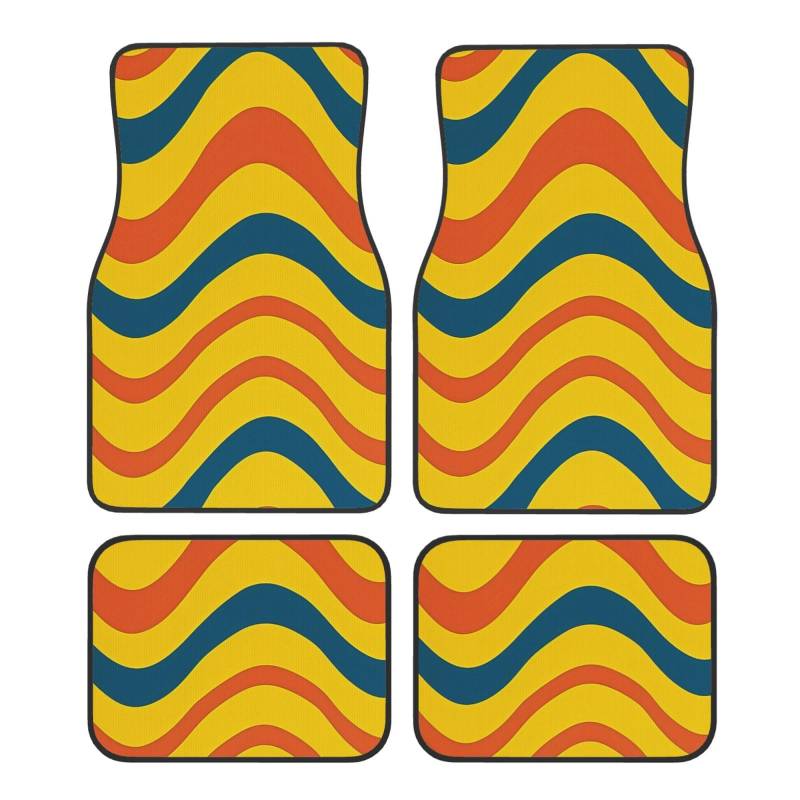 Wavy Stripe Line2 Auto-Fußmatten, 4-teilig, universelle Auto-Fußmatten, Wavy Stripe Line2 Autoteppich-Set, Gummifußmatten für Autos, rutschfeste Auto-Fußpolster, Auto-Teppich-Dekor, Fersenpolster für von Anceky