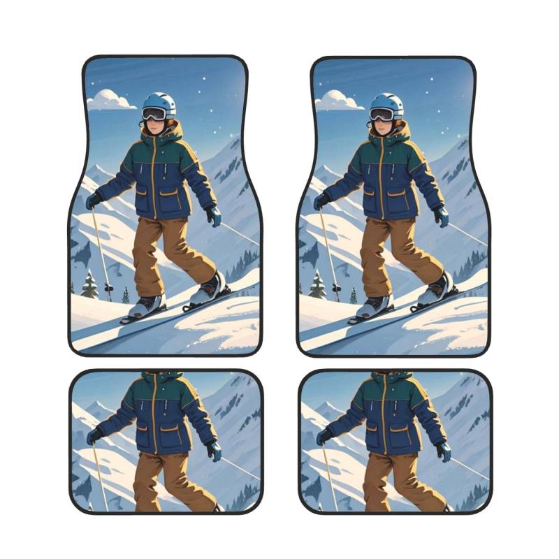 Winterski-Autofußmatten, 4-teiliges Universal-Autofußmatten-Set, Winterski-Automatten-Set, Gummifußmatten für Autos, rutschfeste Autofußpolster, Autoteppich-Dekor, Fersenpolster für die meisten Fahrze von Anceky