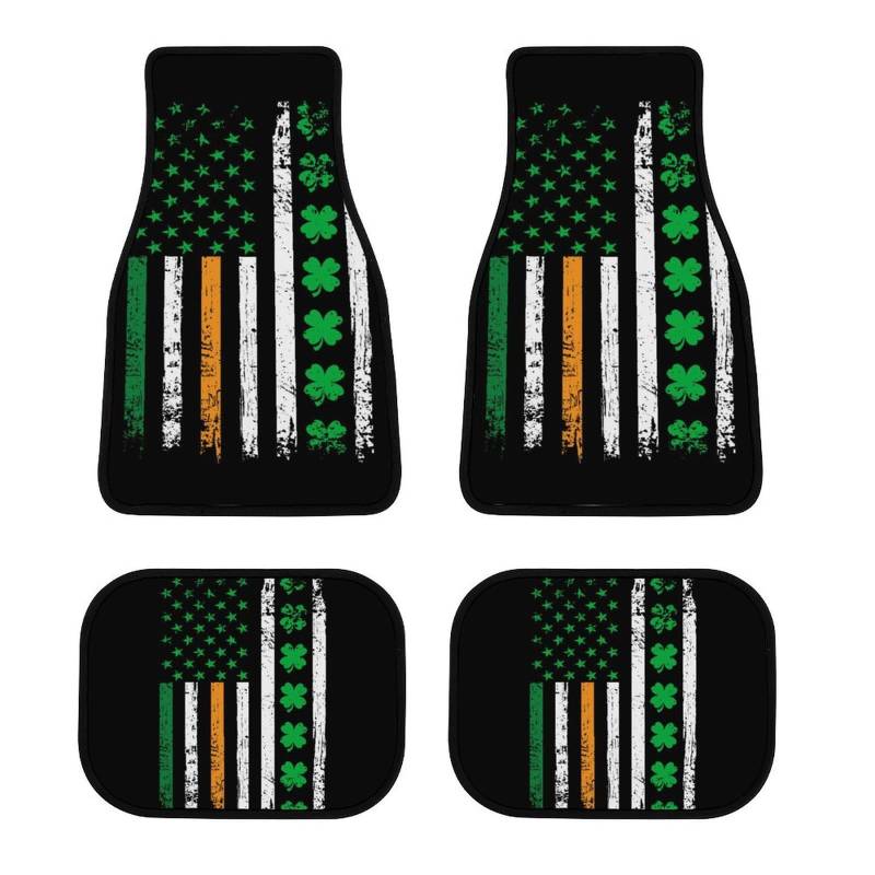 color11 Autofußmatten-Komplettset für Herren und Damen, St. Patricks Day, Kleeblatt, irische und amerikanische Flagge, Allwetter-Autofußmatte, leicht waschbar, Autoschutzteppiche, passend für die meis von Anceky