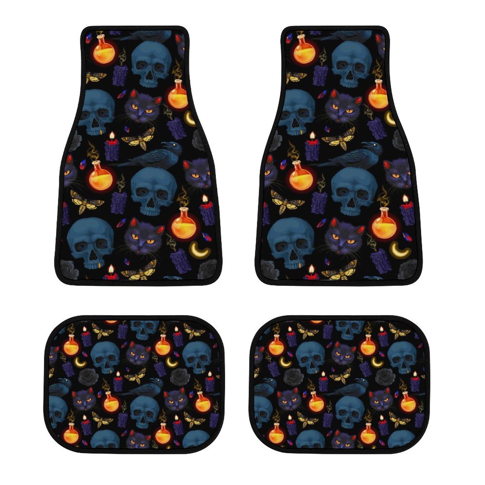 color13 Autofußmatten-Komplettset für Herren und Damen, Halloween, Gothic-Mond, schwarze Katze, Rabenschädel, Allwetter-Autofußmatte, leicht waschbar, Autoschutzteppiche, passend für die meisten Autos color13 Autofußmatten-Komplettset für Herren und Damen, Halloween, Gothic-Mond, schwarze Katze, Rabenschädel, Allwetter-Autofußmatte, leicht waschbar, Autoschutzteppiche, passend für die meisten Autos von Anceky