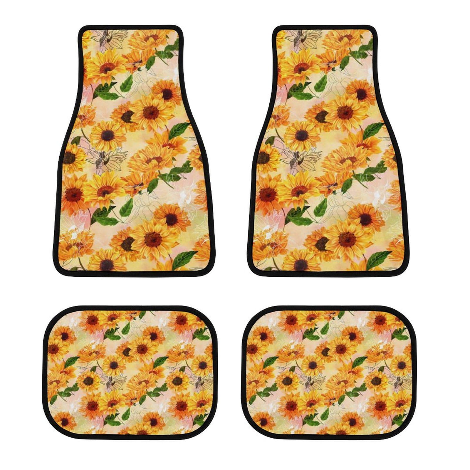 color17 Auto-Fußmatten-Set, 4-teilig, Auto-Fußmatten, komplettes Set, Innenraumschutz für vorne und hinten, mit Rutschfester Rückseite (Aquarell, Blumen, gelbe Sonnenblumen) von Anceky