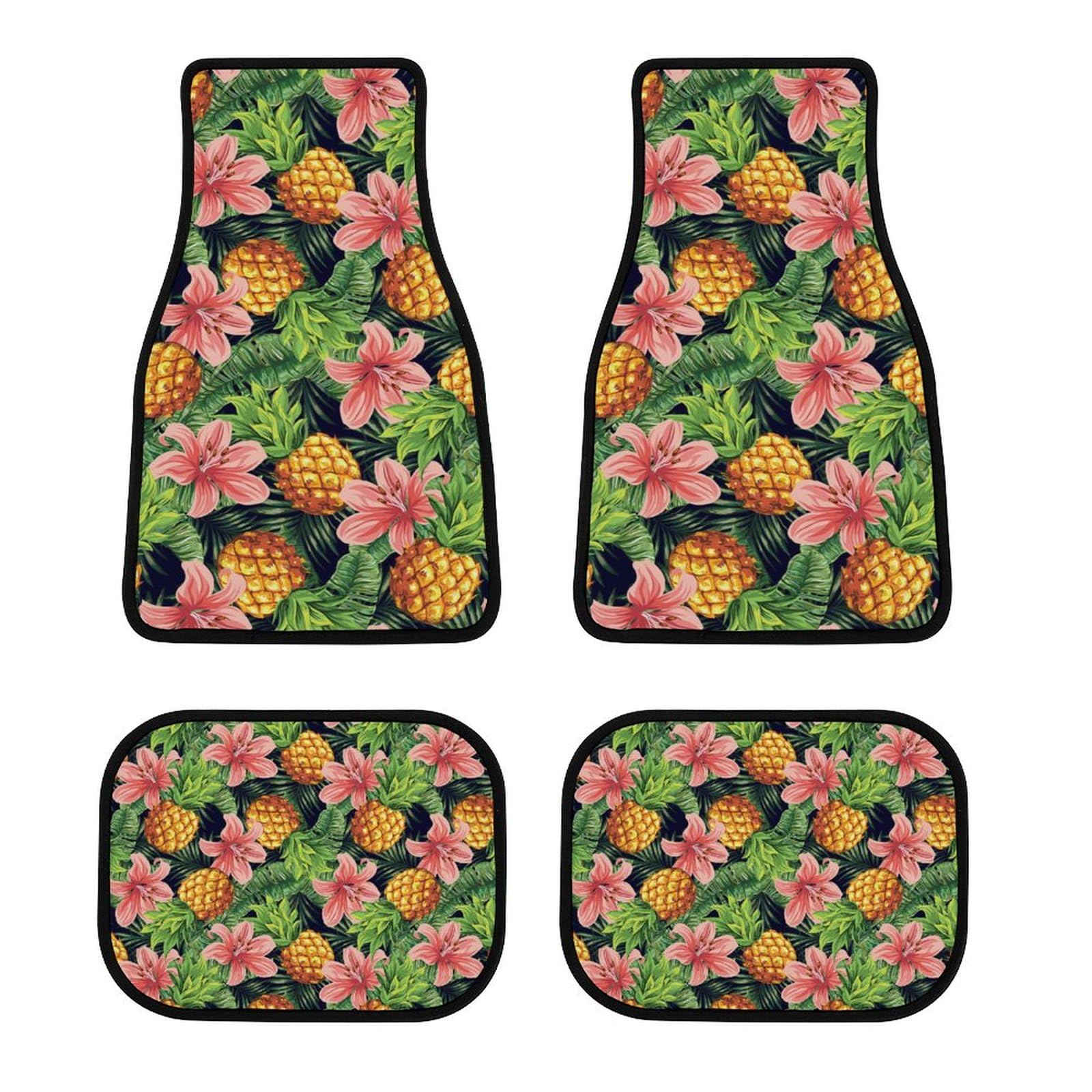 color3 4-teilige Ganzjahres-Fußmatten, Motiv: Kiefern, Palmenblätter, Tropische Hibiskusblüten, Allwetter-Schutzmatten für Autos, LKWs, SUVs color3 4-teilige Ganzjahres-Fußmatten, Motiv: Kiefern, Palmenblätter, Tropische Hibiskusblüten, Allwetter-Schutzmatten für Autos, LKWs, SUVs von Anceky