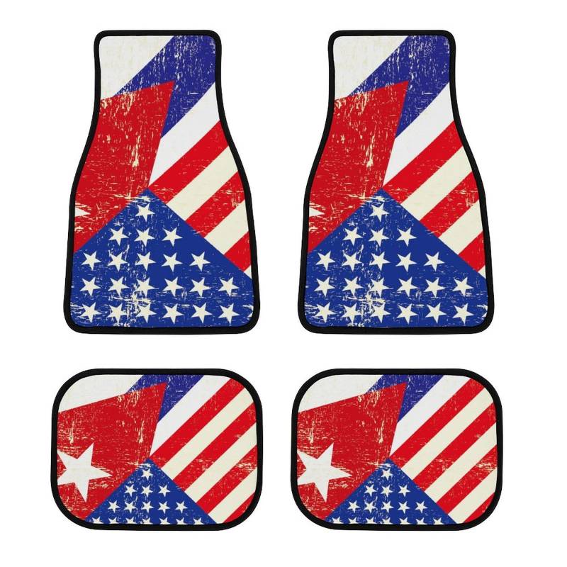 color3 Fußmatten mit kubanischer und amerikanischer Grunge-Flagge, 4-teiliges Autoteppich-Set, universell für SUV/LKW von Anceky