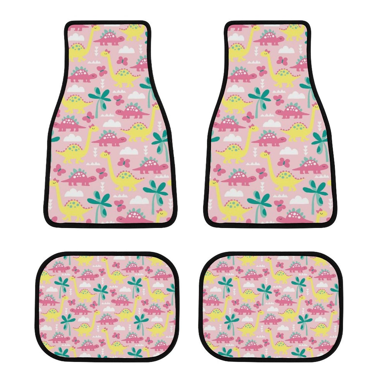color4 Auto-Fußmatten-Komplettset, 4-teilig, vorne und hinten, rutschfeste Teppichmatten, Innendekor-Zubehör (rosa süße Dinosaurier) von Anceky