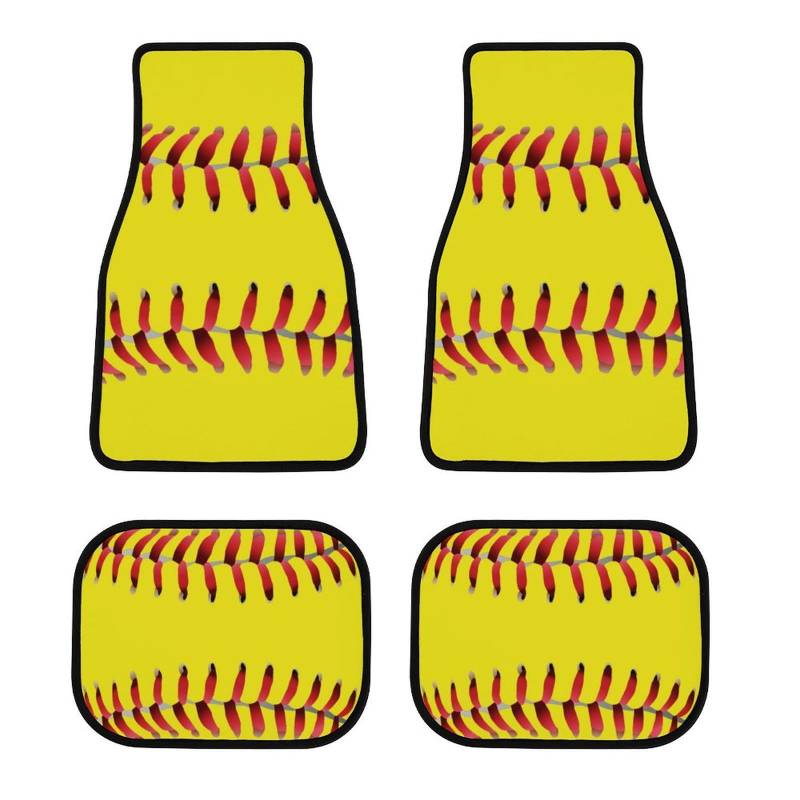 color6 Autofußmatten-Komplettset für Herren und Damen, gelber Softball, rote Streifen, Allwetter-Autofußmatte, leicht waschbar, Autoschutzteppiche, passend für die meisten Autos, 4-teilig von Anceky