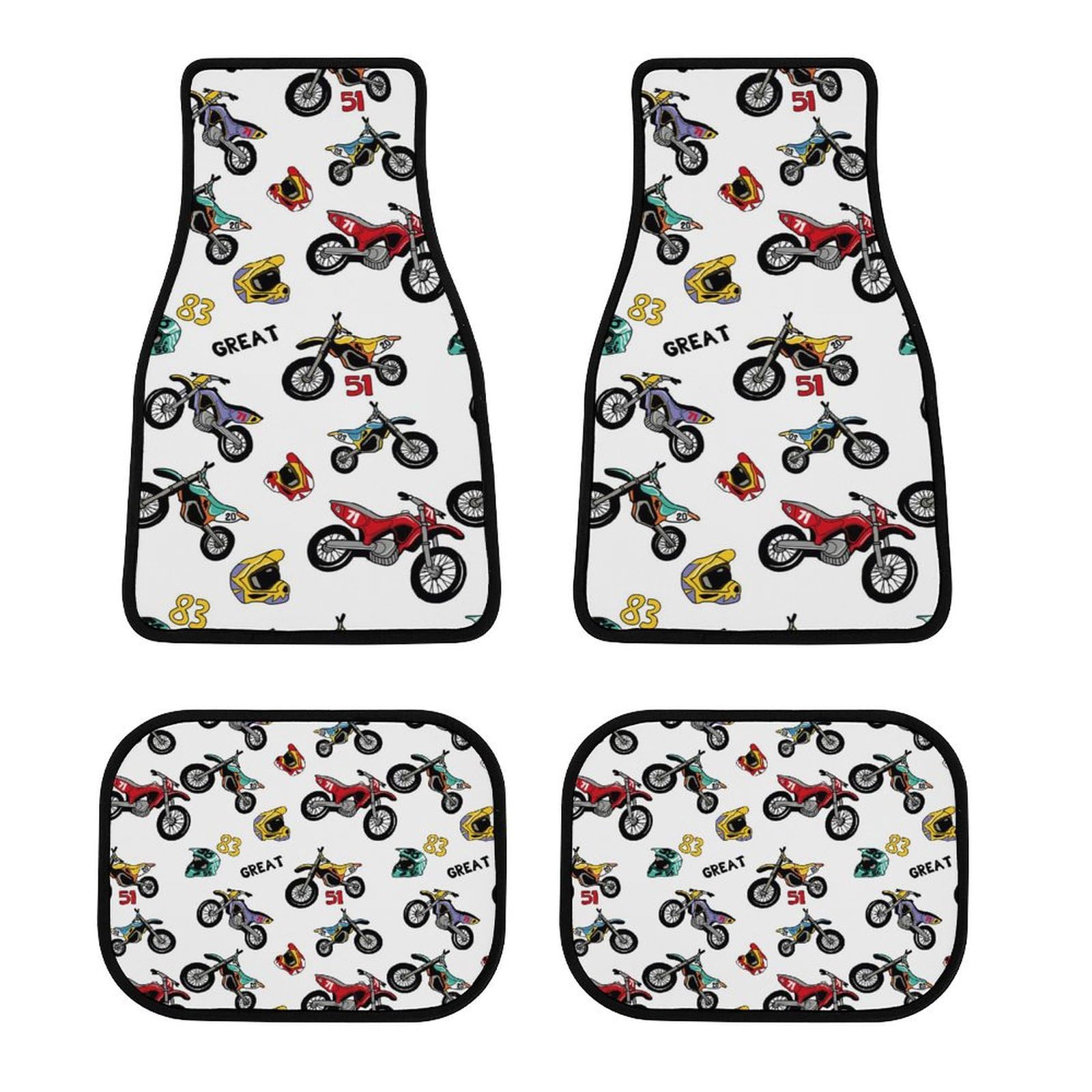 color7 Auto-Fußmatten, Teppich, universelle Auto-Fußmatten, passend für Autos, LKWs, SUV, 4er-Set (Vintage-Motorrad-Renn-Dirtbike) von Anceky