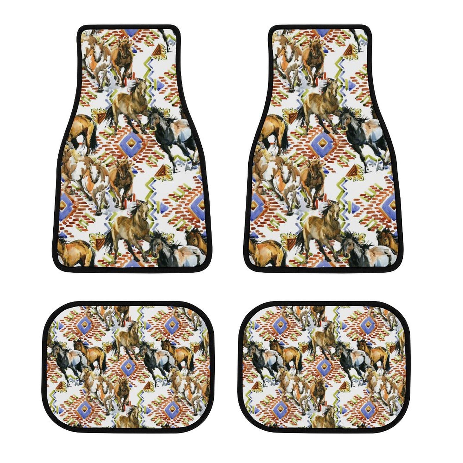 color9 4-teiliges Set mit Auto-Fußmatten mit Teppich, Wild-Western-Pferde, Vintage- und Ethno-Motiv, für Auto, LKW, Limousine color9 4-teiliges Set mit Auto-Fußmatten mit Teppich, Wild-Western-Pferde, Vintage- und Ethno-Motiv, für Auto, LKW, Limousine von Anceky