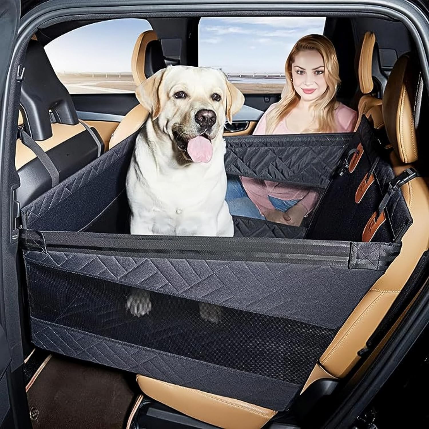 Tier-Herzen tierherzen Hunde Autositz Rückbank Erweiterung – Wasserdichtes PU-Leder Hundebett für große & mittelgroße Hunde – rutschfest, Sicher & Komfortabel (56x56x40CM) von AngLink