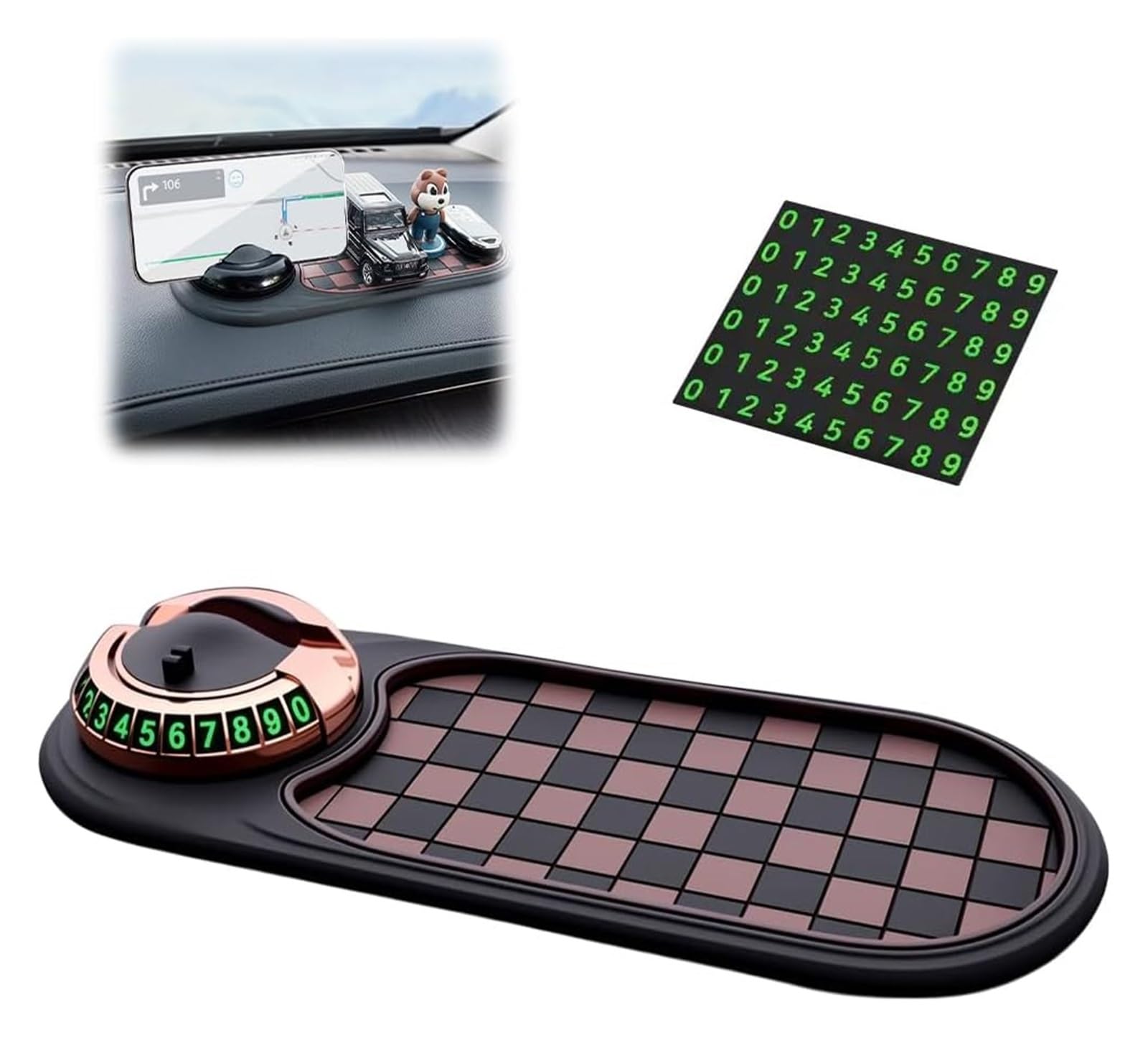 AngloCrate Multifunktions-Auto-Anti-Rutsch-Matte, drehbar, universal, rutschfest, Armaturenbrett-Handyhalter mit temporärer Parknummer (Braun 2) von AngloCrate
