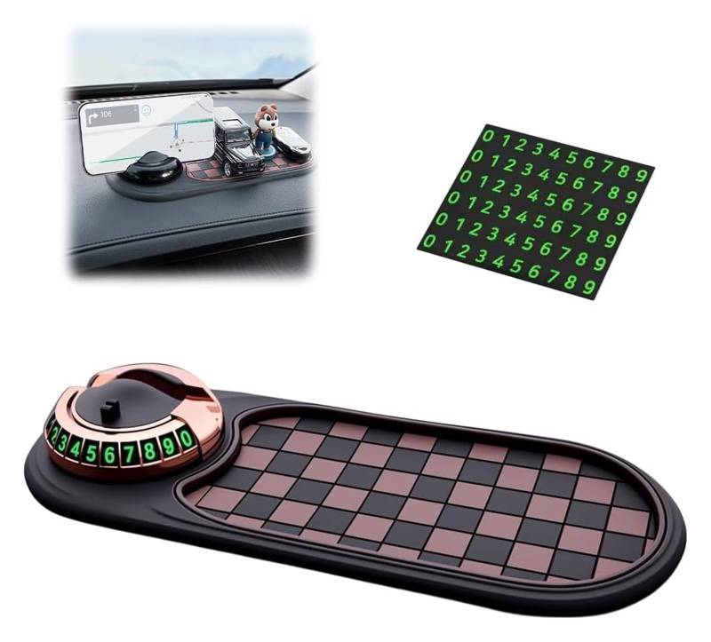 AngloCrate Multifunktions-Auto-Anti-Rutsch-Matte, drehbar, universal, rutschfest, Armaturenbrett-Handyhalter mit temporärer Parknummer (Braun 2) von AngloCrate