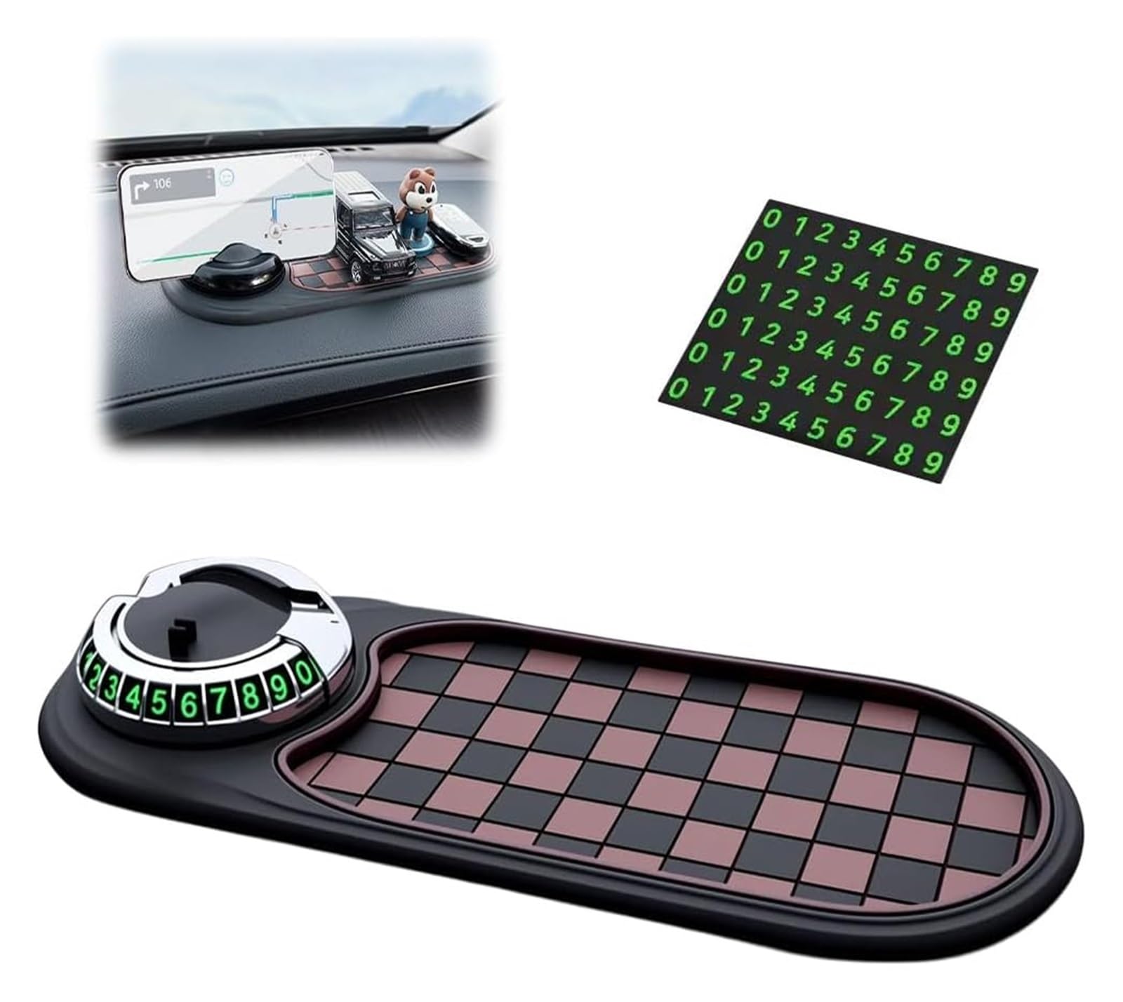 AngloCrate Multifunktions-Auto-Anti-Rutsch-Matte, drehbar, universal, rutschfest, Armaturenbrett-Handyhalter mit temporärer Parknummer (Braun 3) von AngloCrate