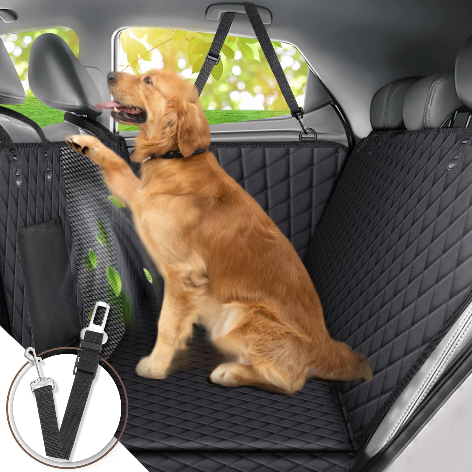 Angooni Autoschondecke Hund Rücksitz (135×145 cm) - Hundedecke Auto Rückbank mit Sichtfenster und Seitenschutz - Wasserdicht rutschfest - Rückbank Hundeschutz für Autos LKWs SUVs von Angooni