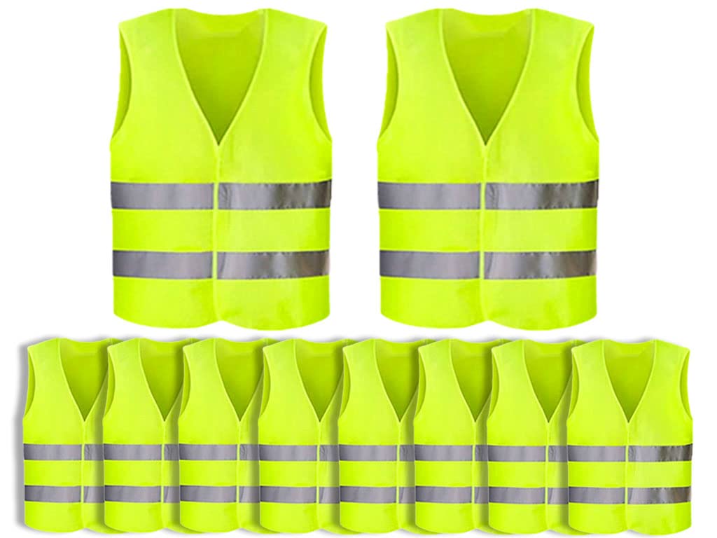 Anlisng Warnweste, 10PCS Gelb Reflektierende Sicherheitswesten, 360 Grad Reflektierenden Streifen Weste, Auto Reflektorweste, Neon Gelb Reflektierend Warnweste, für Fahrern, Arbeitskräften,Erwachsene von Anlising