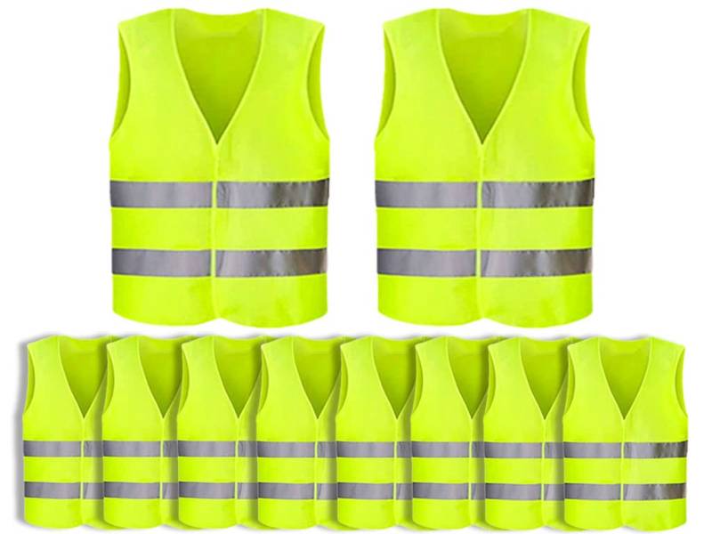 Anlisng Warnweste, 10PCS Gelb Reflektierende Sicherheitswesten, 360 Grad Reflektierenden Streifen Weste, Auto Reflektorweste, Neon Gelb Reflektierend Warnweste, für Fahrern, Arbeitskräften,Erwachsene von Anlising
