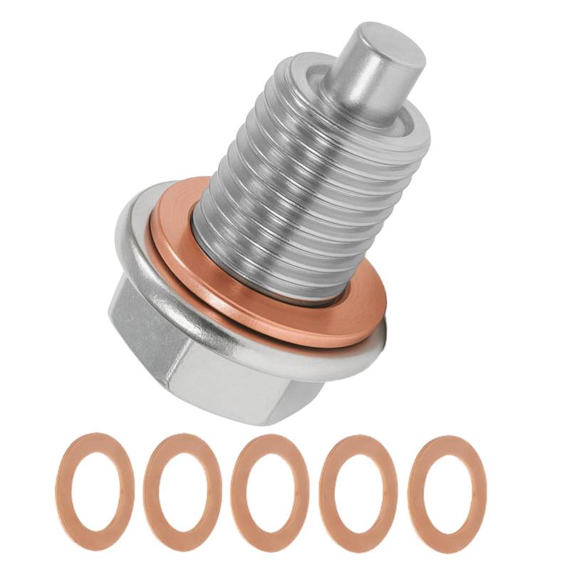 Anrbb Magnetische Ölablassschraube M14x1,5, Edelstahl Ölschraube mit Kupfer Dichtung, Ölablassschraube Dichtung Set, Ablassschraube Öl für Auto Motorrad Boot, Öl Ablassen Schraube Magnet von Anrbb