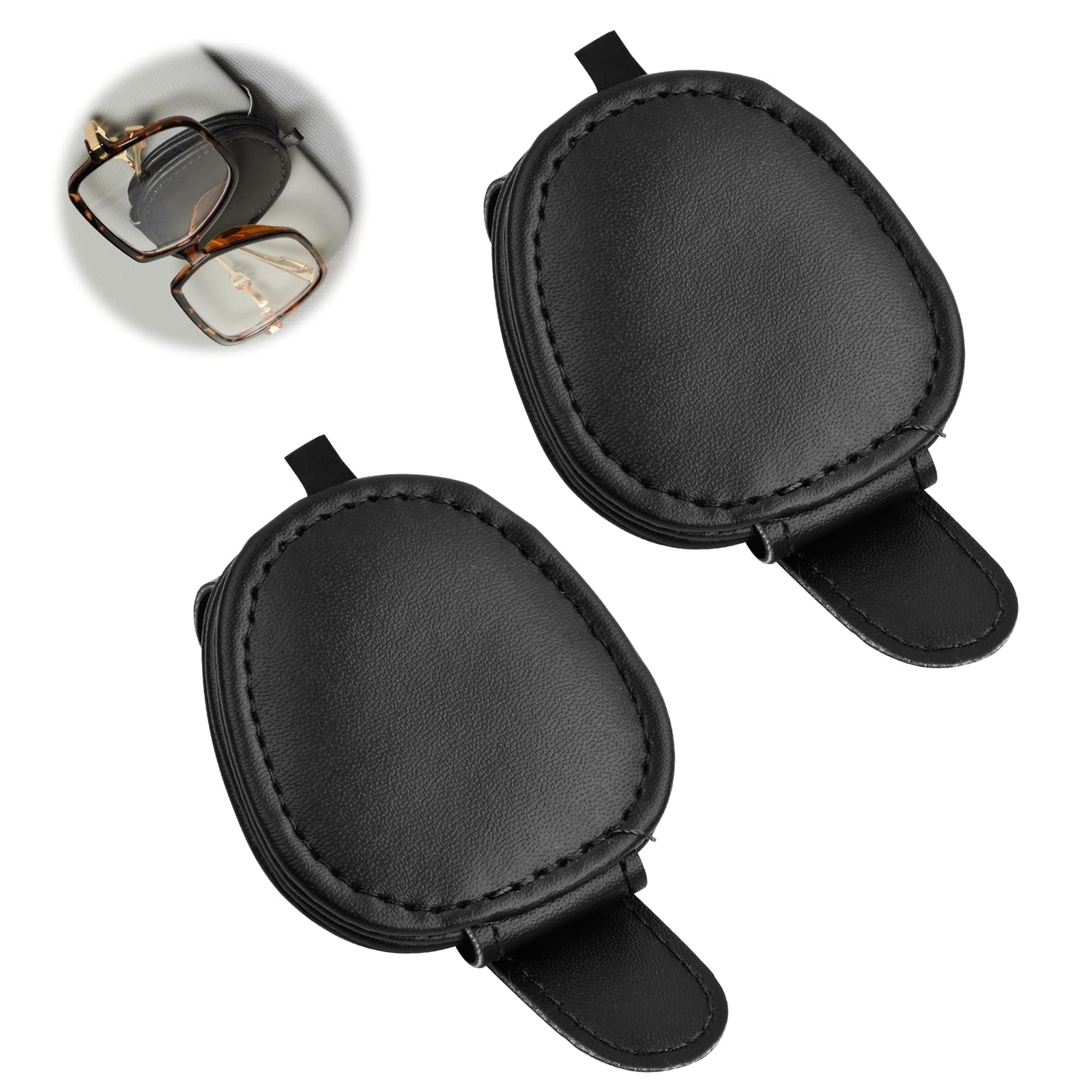 Anseom Brillenhalter für Auto Sonnenblende, 2 Pack Universal Leder Auto Visier Brille Halterung Magnetische Sonnenbrillenhalter Ticketkarten Clip für Sonnenblende Aufhänger (Schwarz) von Anseom