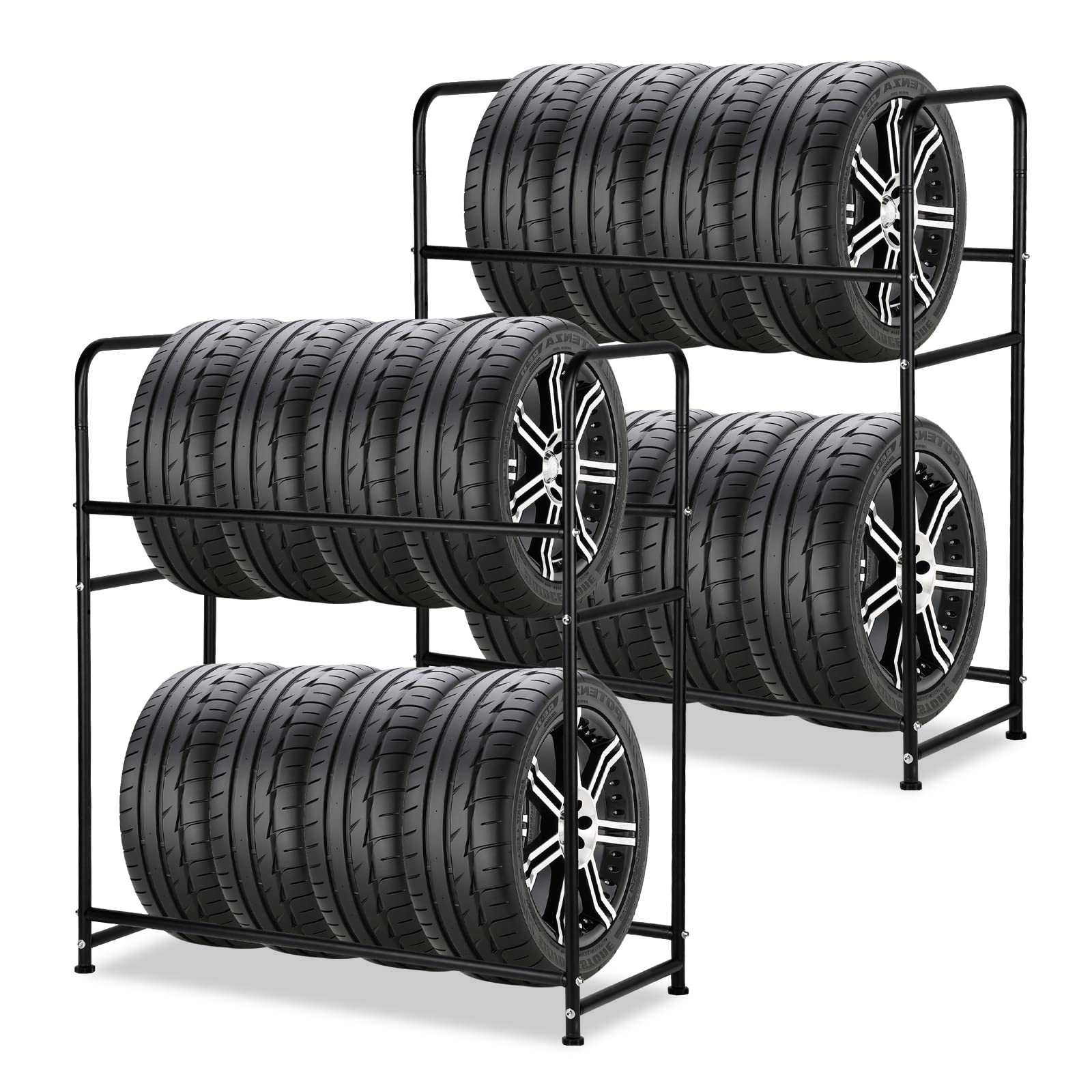 Ansobea 2X Reifenregal für 8 Reifen Reifenständer | HxBxT 117x107x46 cm | Ladekapazität 180KG | mit Reifenschutzhülle | bis 240 mm Reifenbreite | Reifenhalter für platzsparende Lagerung von Ansobea