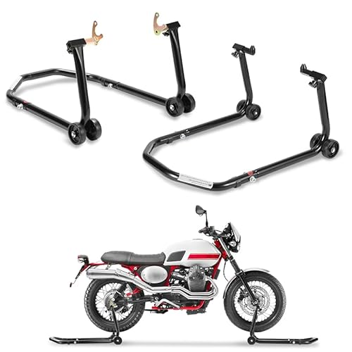 Ansobea Motorradständer Set, Motorradständer Vorne&Motorradständer Hinten,Motorradheber aus Stahl,Motorrad Aufbockständer mit Doppelrollen,Motorrad Ständer Hohe Stabilität(Schwarz) von Ansobea