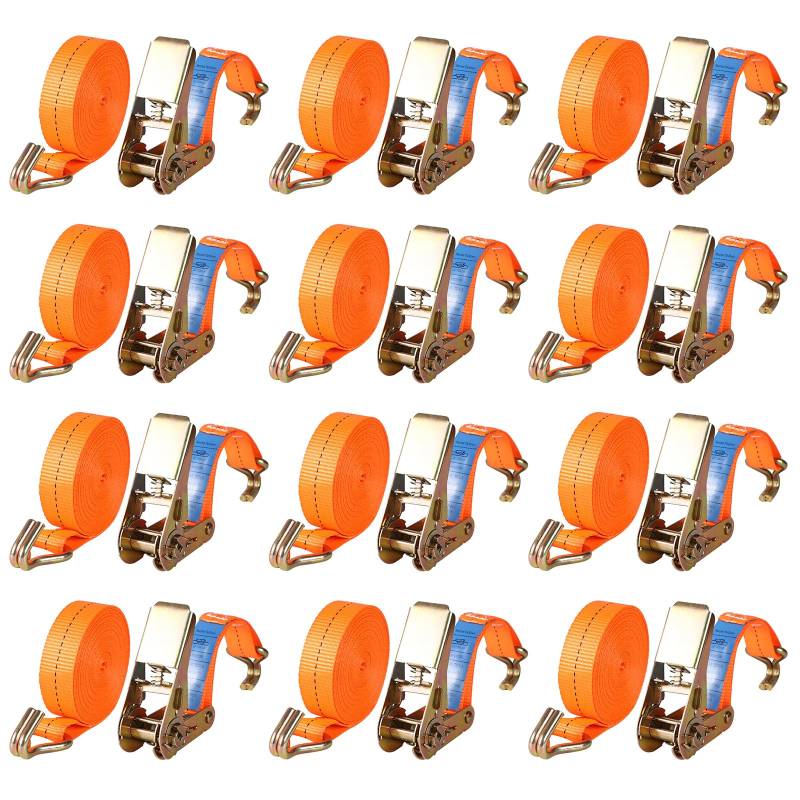 12 Stück Spanngurte mit Haken Ratsche in 4m 1000kg 1T Zweiteilig 25 mm Ratschengurt Zurrgurte 2204lb Break Strength für Ladungssicherung TÜV/GS Zertifiziert (Orange) von Anttyscar