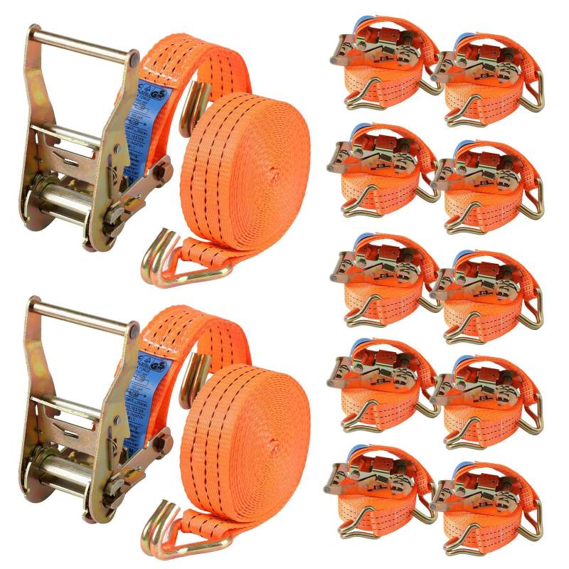 12 Stück Spanngurte mit Haken Ratsche in 6m 2000kg 2T Zweiteilig 38 mm Ratschengurt Zurrgurte 4408lb Break Strength für Ladungssicherung TÜV/GS Zertifiziert von Anttyscar