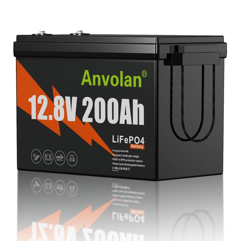 12V 100Ah Lithium LiFePO4 Batterie, mit 100A Bluetooth BMS, Max.15000 Zyklen Deep Cycle Lithium Akku, für Ersatz Blei-Säure Batterien,Boote,Solaranlage Off-Grid (200Ah 12.8Volt) von Anvolan