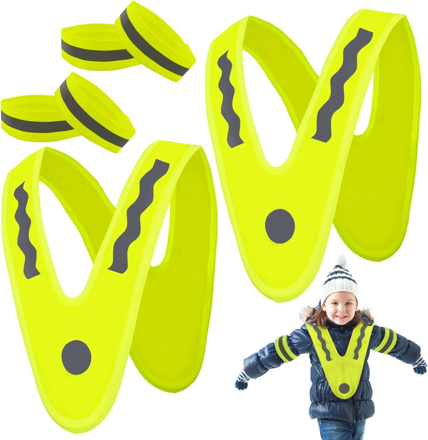Aohcae 2 Stück Warnweste Kinder mit 4 Stück Reflektorband, Sicherheitsweste Reiten Gelb Reflektorband Sicherheitsweste Kinder Reflektorweste Kinder Warnwesten Sicherheitswesten von Aohcae