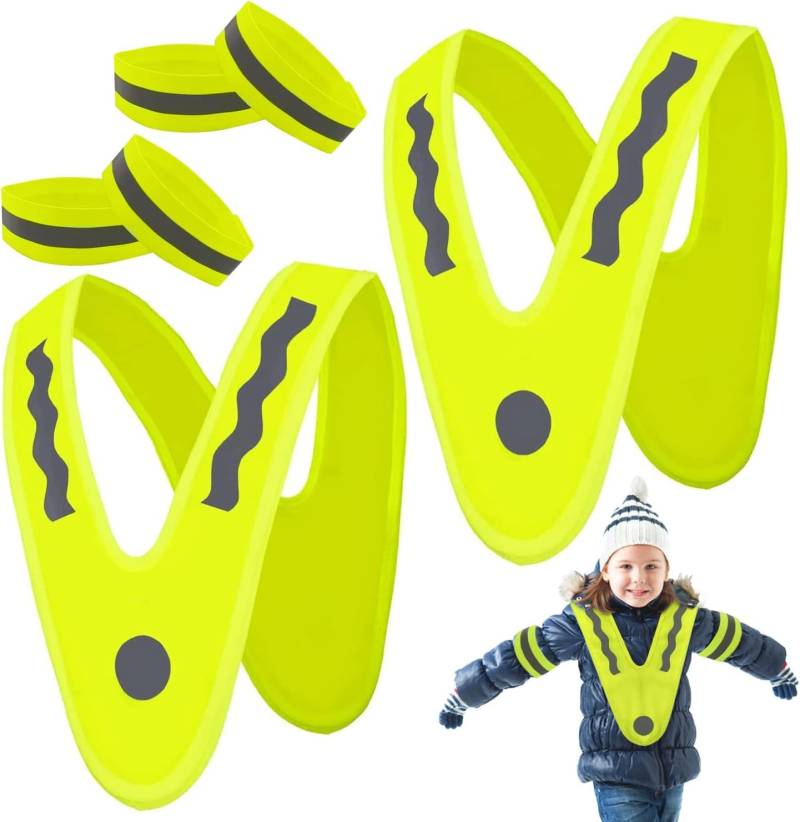 Aohcae 2 Stück Warnweste Kinder mit 4 Stück Reflektorband, Sicherheitsweste Reiten Gelb Reflektorband Sicherheitsweste Kinder Reflektorweste Kinder Warnwesten Sicherheitswesten von Aohcae